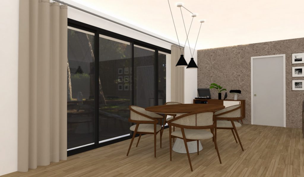Colorisation 3D pour la définition de la décoration et l'aménagement d'intérieur d'une salle à manger